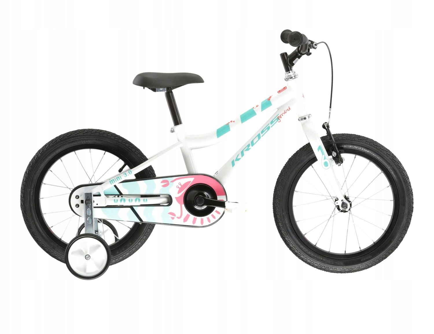 Rower dziecięcy Kross Mini 3.0 16″ biały/seledynowy/koralowy połysk